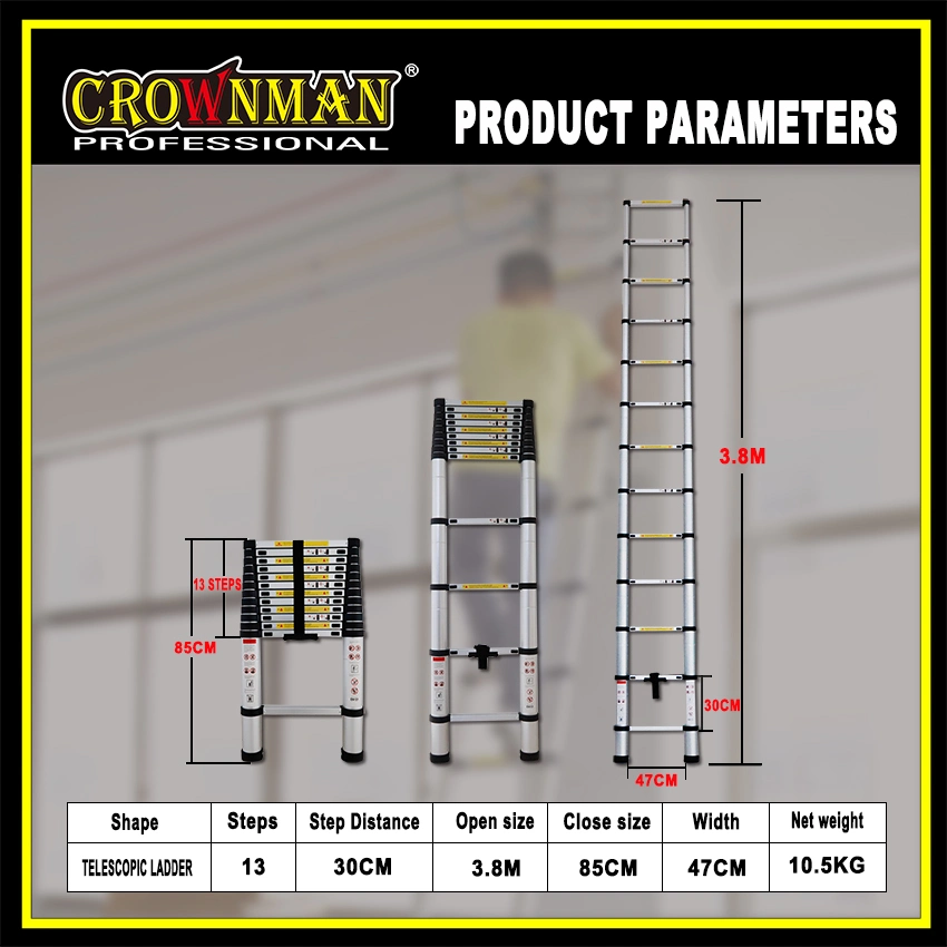 Crownman Decoration Tools, 3.8m 13 Steps Aluminium Alloy Multipurpose Telescopic Foldable Ladder with Joint with CE