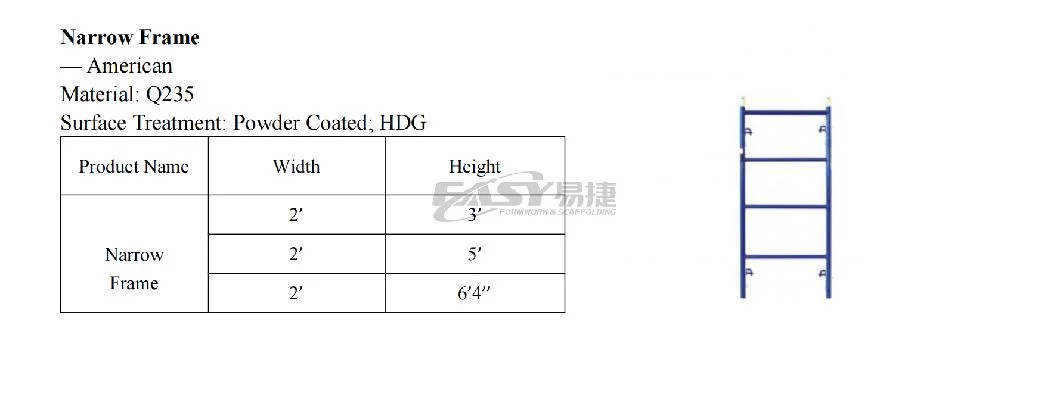 Easy American Type Powder Coated Single Walking Through Scaffold Steel Frame Scaffolding