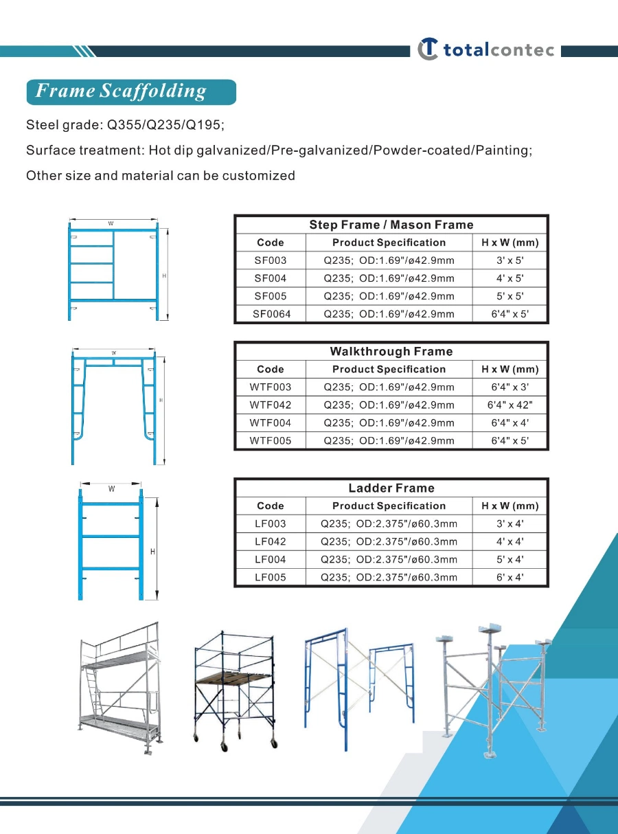 Pre Galvanized Steel Tubular Frame Scaffold Set Main Frame Scaffolding Price Cross Brace Ladder Frame Joint Pin H Type Frame Scaffolding
