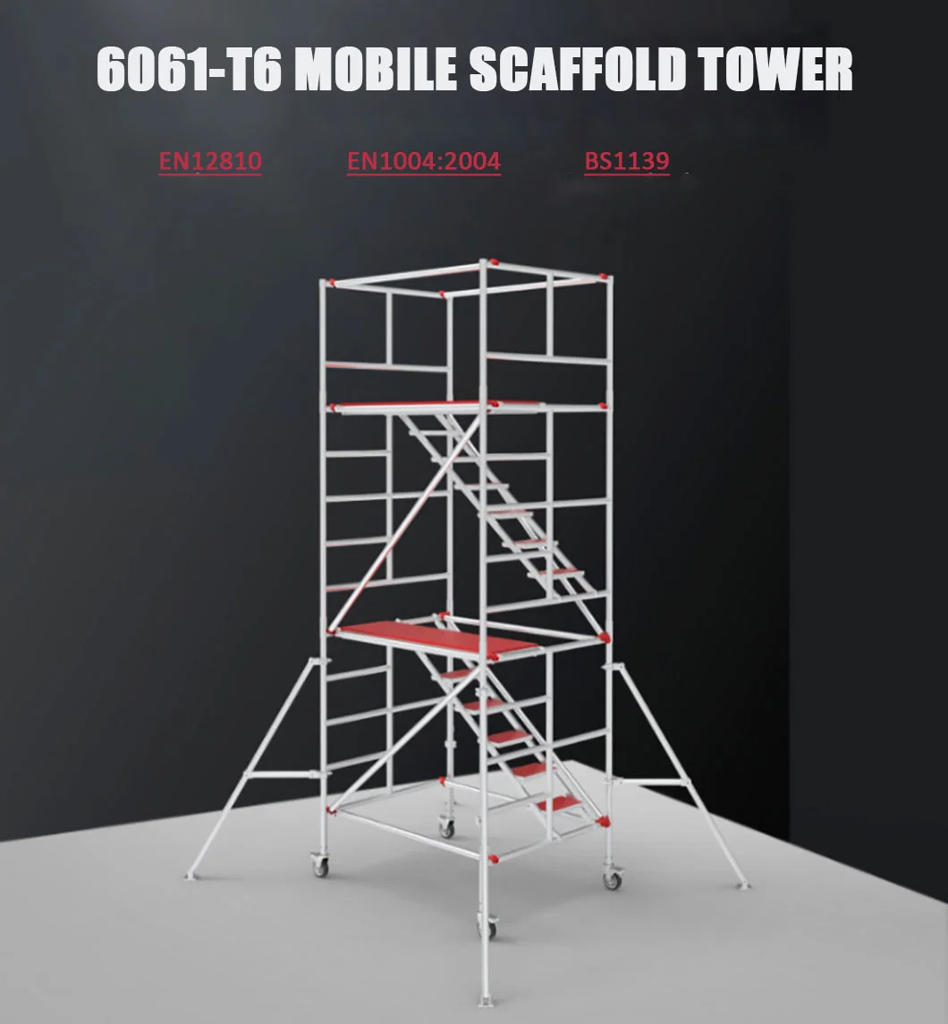 Alloy Double Width 1350mm Mobile Telescopic Aluminum Tower 6061-T6 Construction Mobile Scaffold