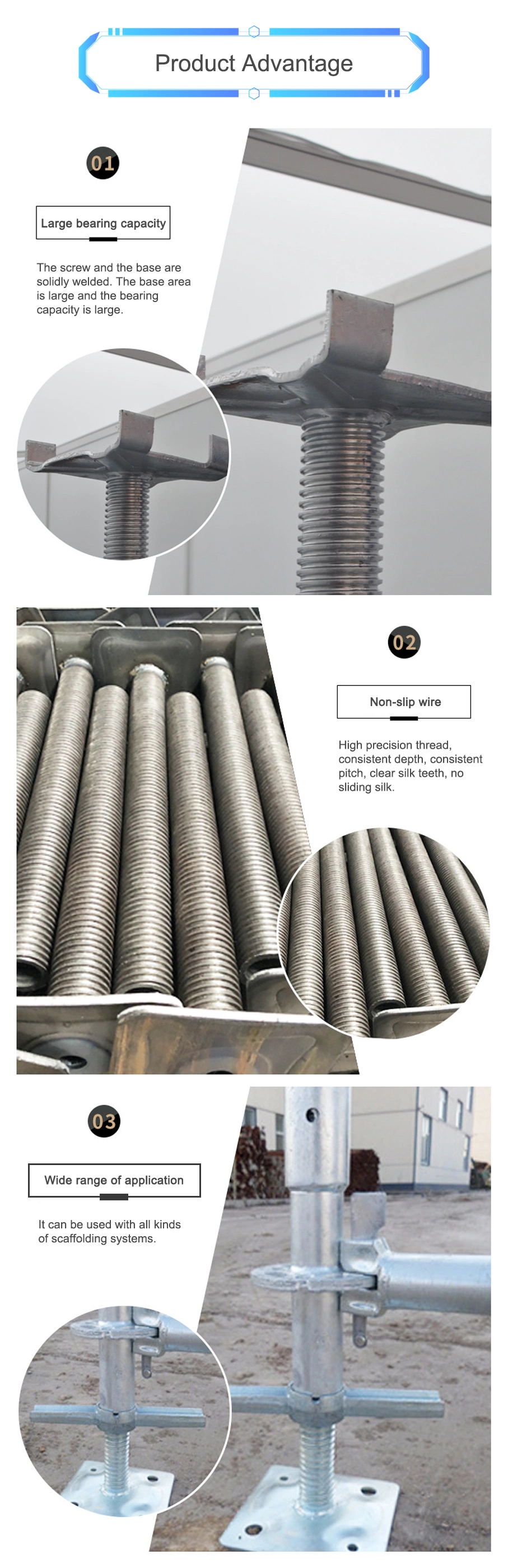 Electric Galvanized Hollow/Solid Scaffolding Steel Screw Base Jack for Construction