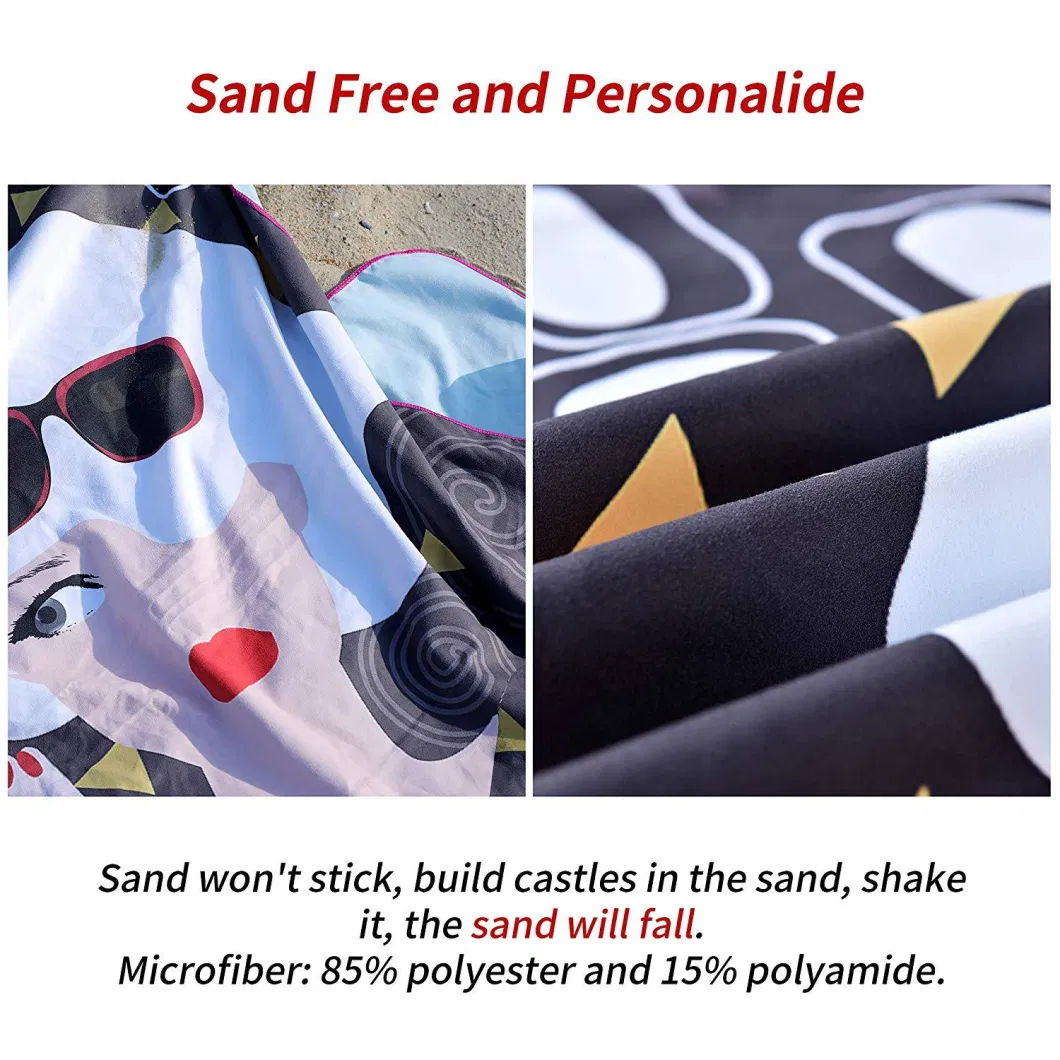 Custom Personalized Printed Logo Beach Towels Super Absorbent Dry Fast Soft Lightweight Sand Free Microfiber Beach Towel