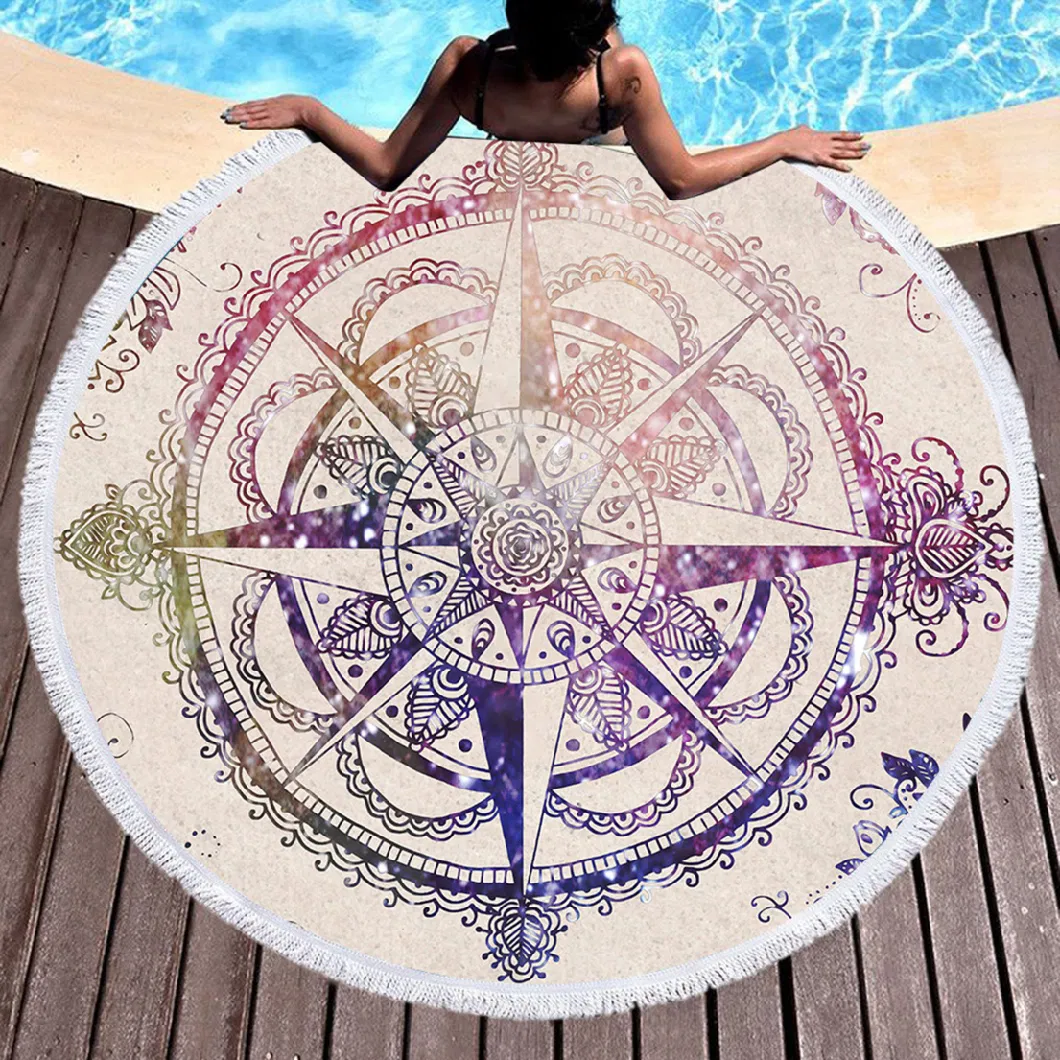 Ultra Supersoft Water Absorbent Beach Towel Blanket Round Beach Towel with Tassels