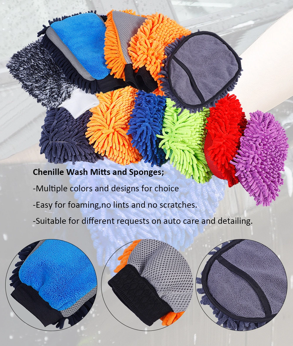 Automobile Cleaning Sponges Essential Part of Any Car Wash Kit Microfiber Chenille Car Wash Sponge, Double Sided Washing Sponge Built in Hand-Strap