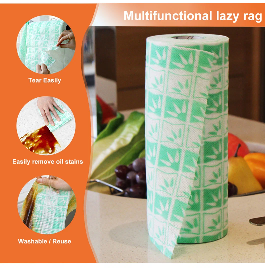 Eco Friendly Reusable Kitchen Cleaning Dish Cloth Roll Disposable Kitchen Nonwoven Microfiber Lazy Rag