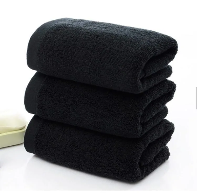 Private Label 100% Cotton Black Bath Towel Custom Logo Bamboo Face Towels