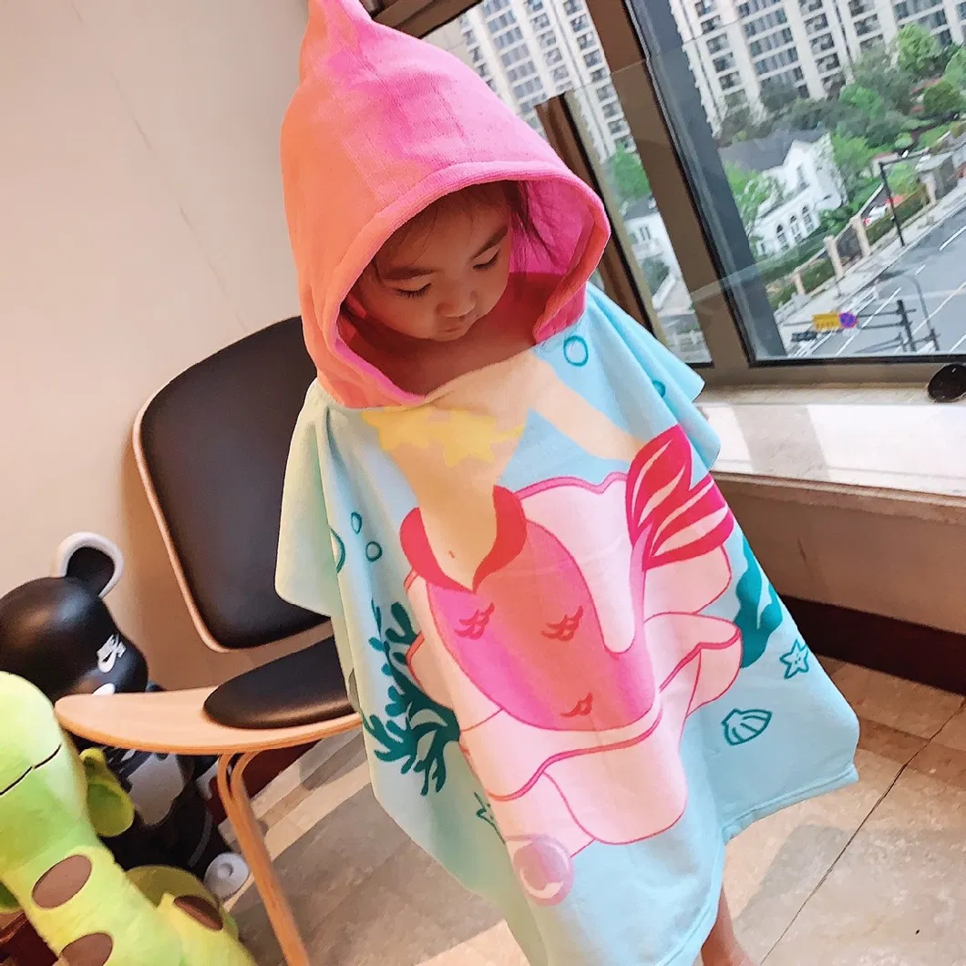 60*60cm Cartoon Kid Children Hooded Swim Beach Bath Sports Soft Towel Cartoon Towel Beach Towel