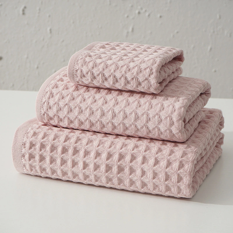 Hot Sale 3/4/6 Pieces 100% Cotton Waffle Bath Towels Set Wholesale Custom Luxury Face Hand Bath Towel Sets