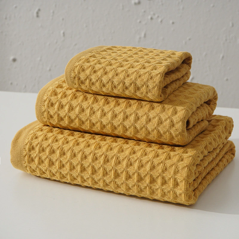 Hot Sale 3/4/6 Pieces 100% Cotton Waffle Bath Towels Set Wholesale Custom Luxury Face Hand Bath Towel Sets
