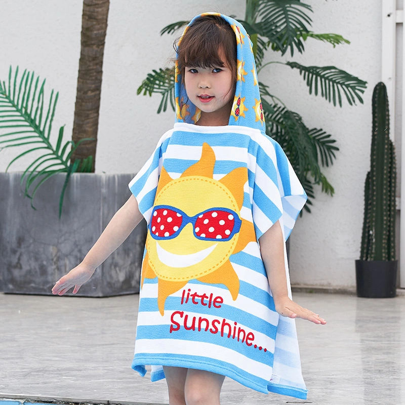 24&quot;X 24&quot; Cartoon Shark Kid Hooded Swim Beach Bath Sports Soft Towel Cartoon Towel Beach Towel