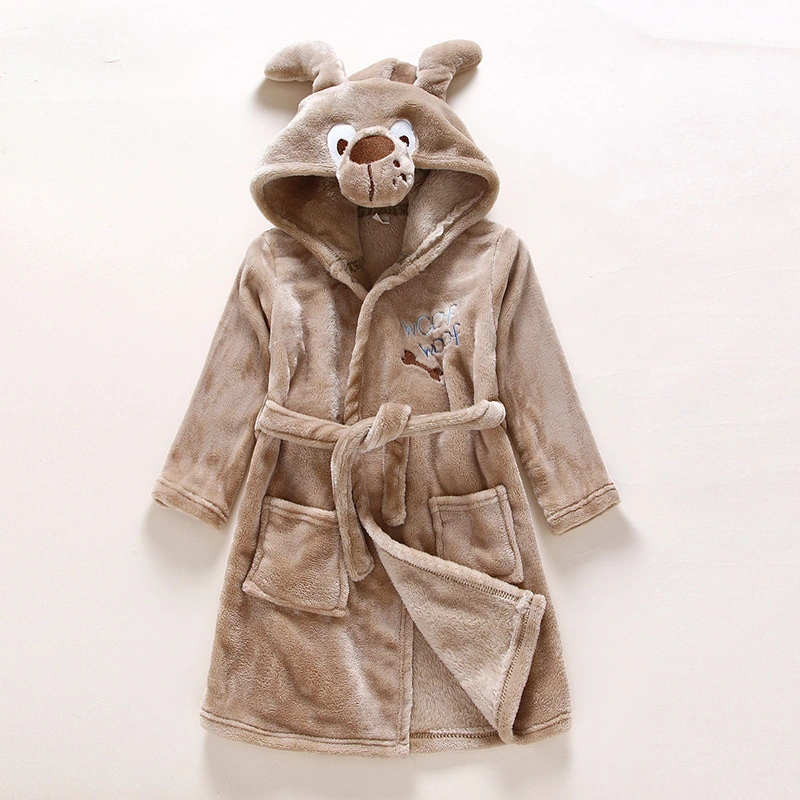 Kids Animal Plush Bathrobe Hooded Fleece Sleep Robe