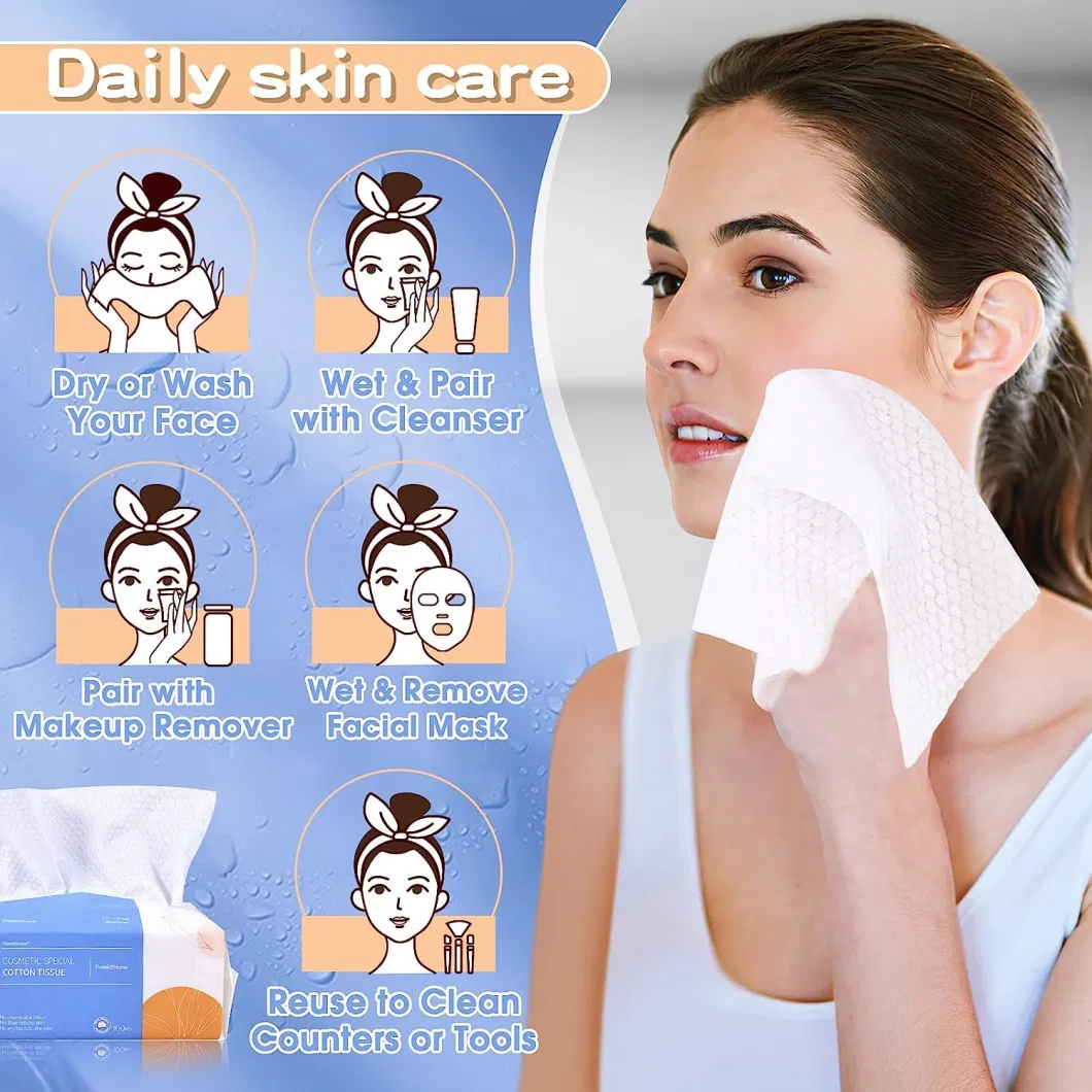 Soft Dry Wipes Cotton Tissue Disposable Face Towel (110 Count) 100% Cotton Wipes Cotton Facial Tissues for Sensitive Skin Facial Towels