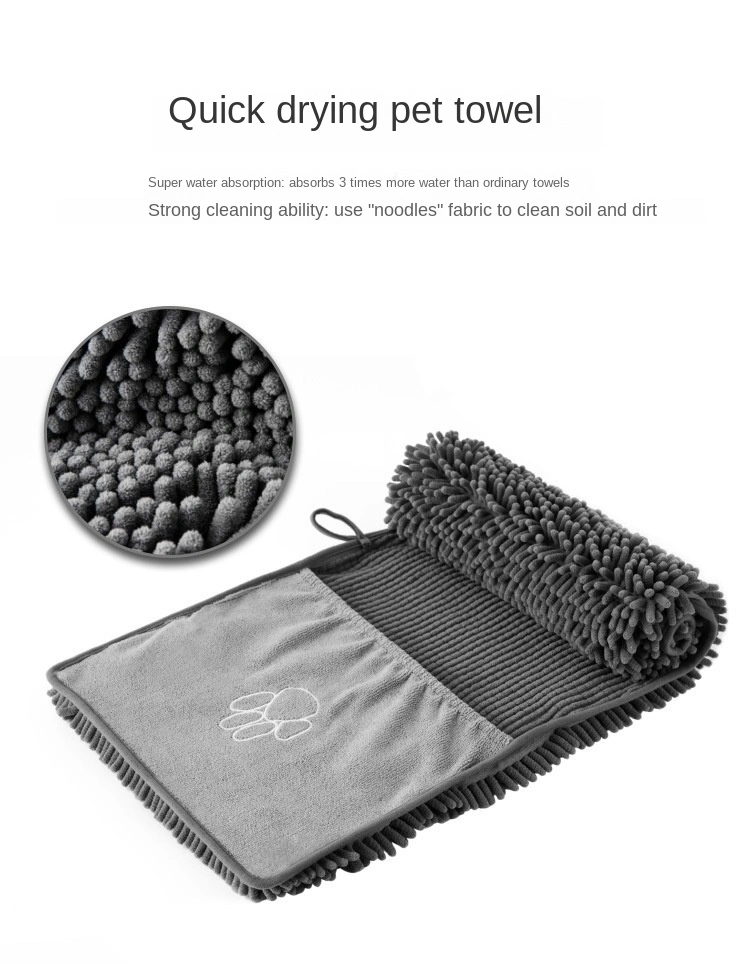 OEM Customizable Comfortable and Soft Absorbent Pet Bath Towel Chenille Towel with Pockets