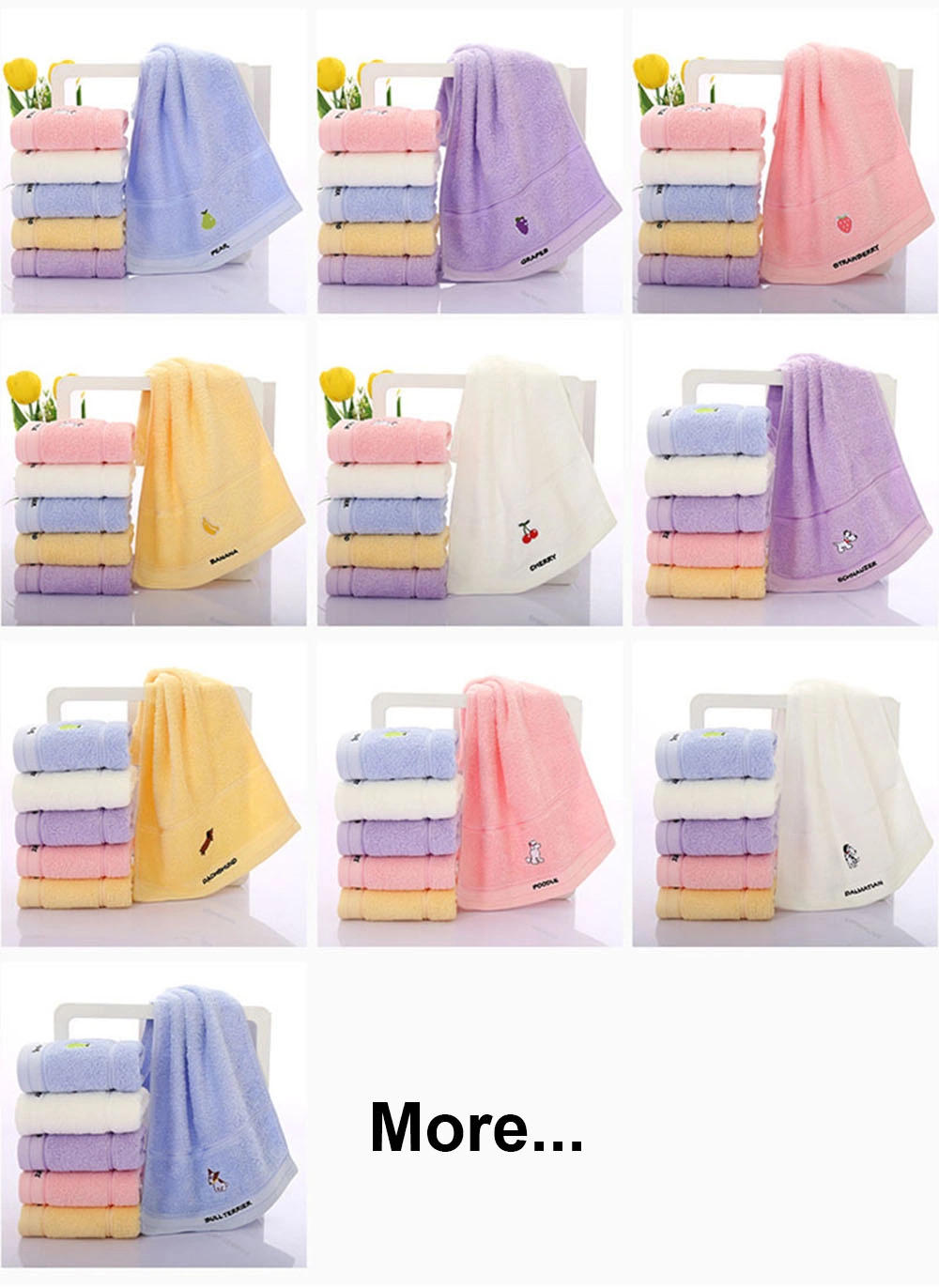 Premium Custom Embroidery Logo Absorbent Soft Washcloths100% Cotton Baby Children Hand Face Towel