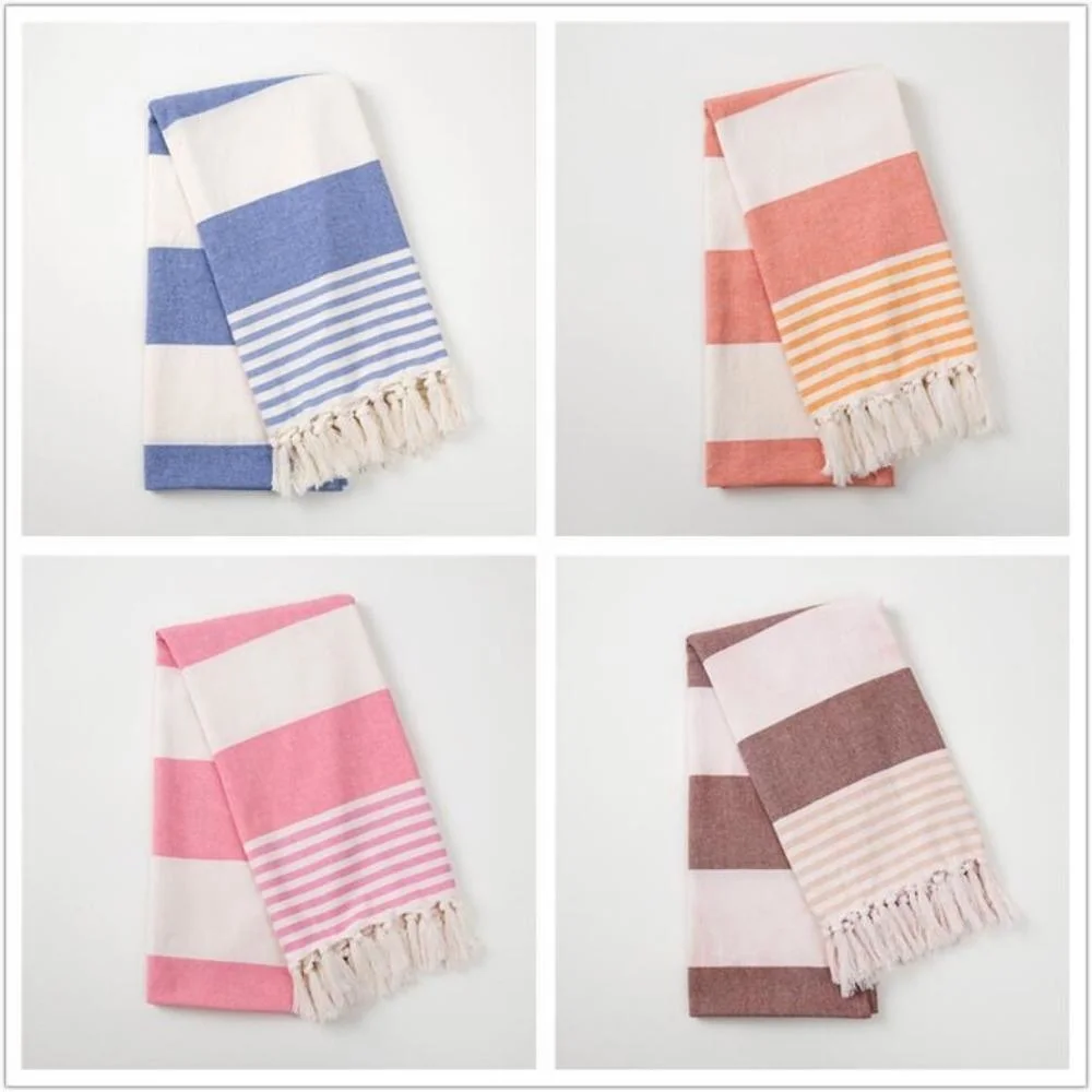 Multicolor Soft Bright Striped Tassel Cotton Bath Towel Fouta Beach Towel Turkish Towel Bl19866