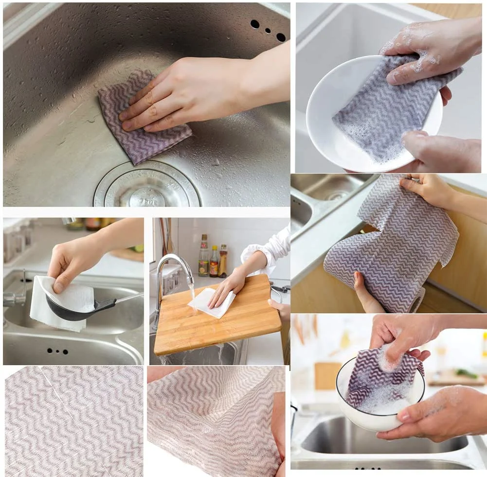 Disposable Rags Lazy Wiping Rags Kitchen Towel Roll Wet and Dry Wipes Rolls Cloth Dish Repeated Household Cleaning