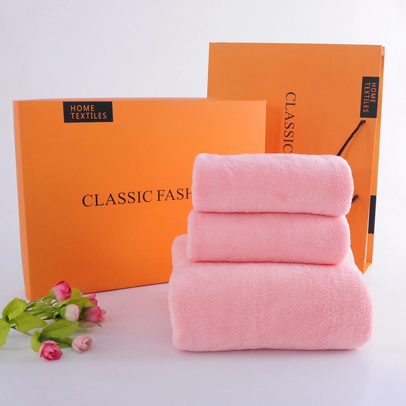 New Design Coral Velvet Face Towel Set Gift Box Small and Big Towel Custom Design Shower Bath Towel