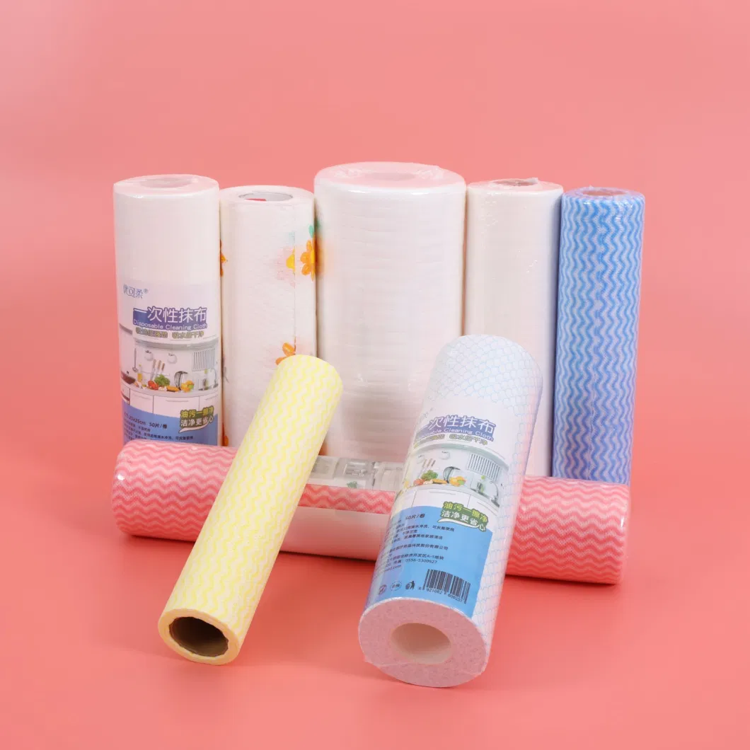 China Custom Spunlace Woodpulp Roll Dish Rag Cloth Pack Kitchen Cleaning Towels Disposable Nonwoven Dry Wipes Cleaning Cloth