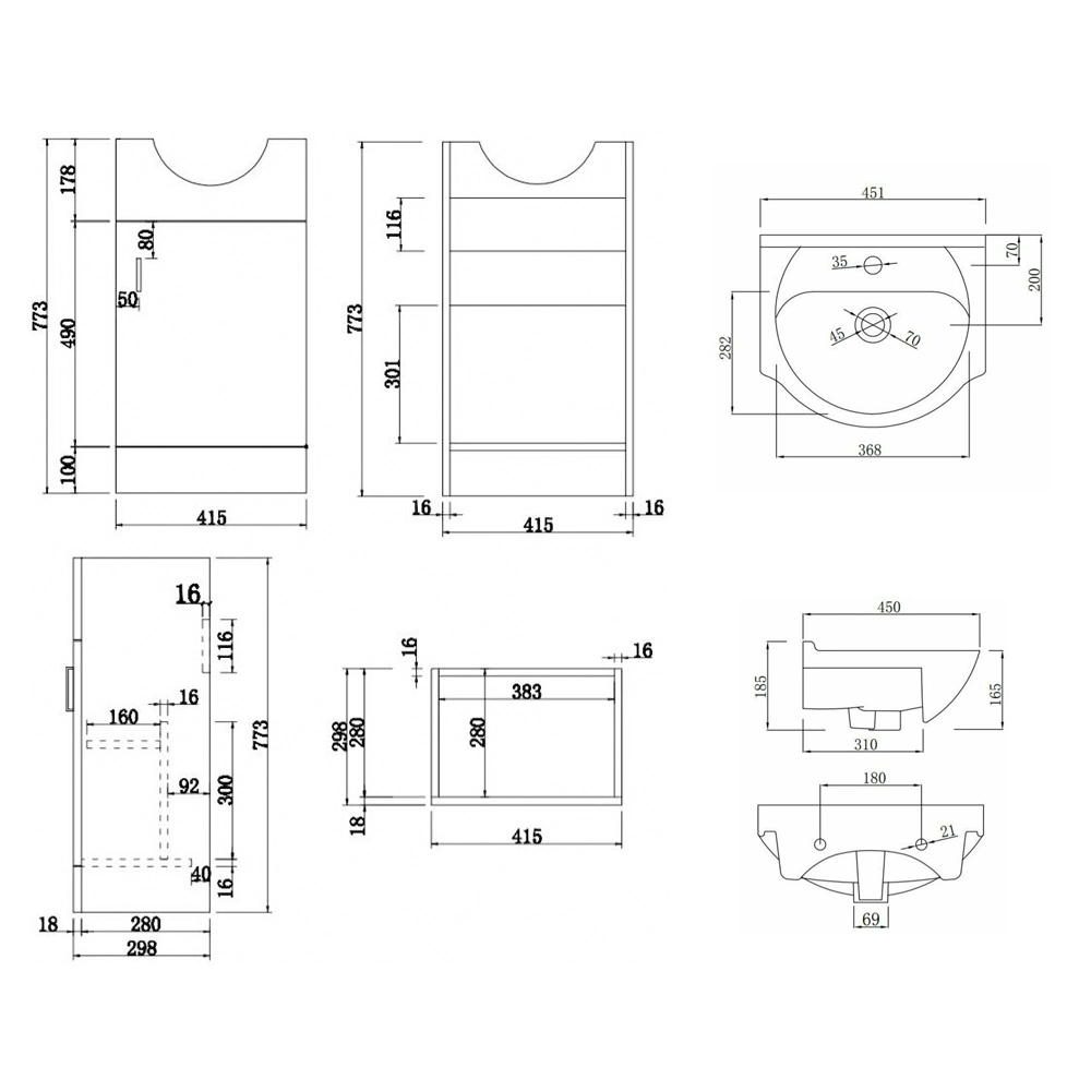 450mm Gloss White Floorstanding PVC Bathroom Vanity