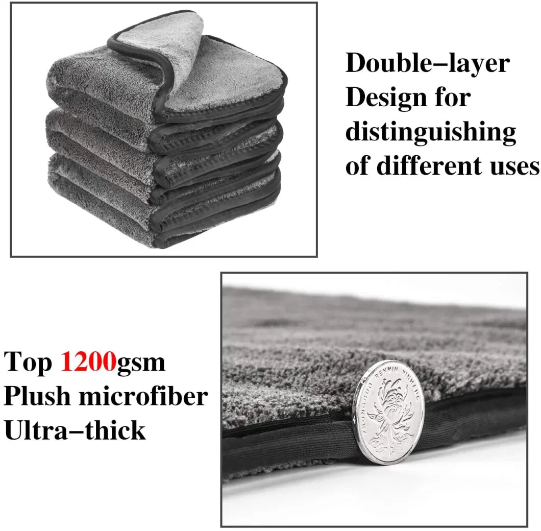 Microfibre Car Detailing Cloth Towel Extra thick 1200GSM(40X40cm) Super Absorbent Giant Car Drying Cloth Car Cleaning Accessories Car Polishing&Drying Towel 1pk