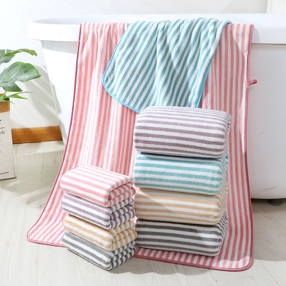 Quickly Dry Wholesale Custom Coral Velvet Soft Absorbent Stripes Bath Towel