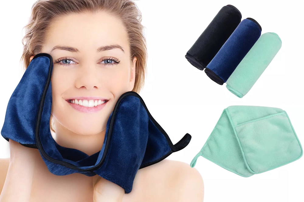Square Custom Logo Microfibre Face Cloth Makeup Remover Towel with Mesh Bag Custom Logo Black Reusable Magic Face Cleansing Makeup Towel Remover