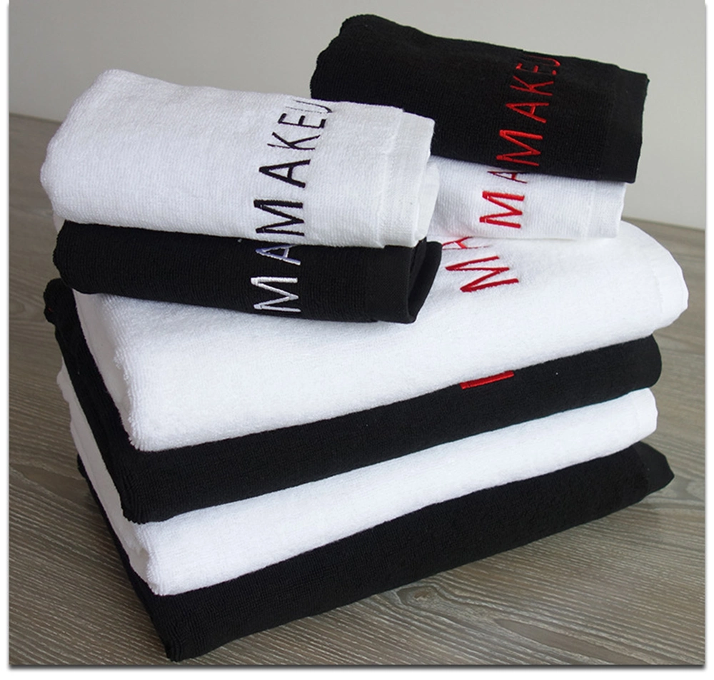 Custom Logo Absorbent Hand Gym Beauty SPA Hairdressing Salon Home Hair Care 100% Cotton Black Bath Towel