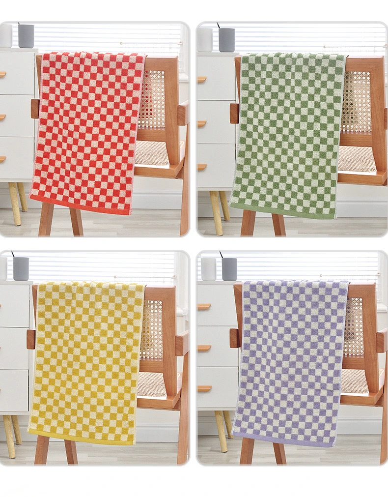 Customized Embroidered Printed Logo Towels 100% Cotton Plaid Face Bath Towels