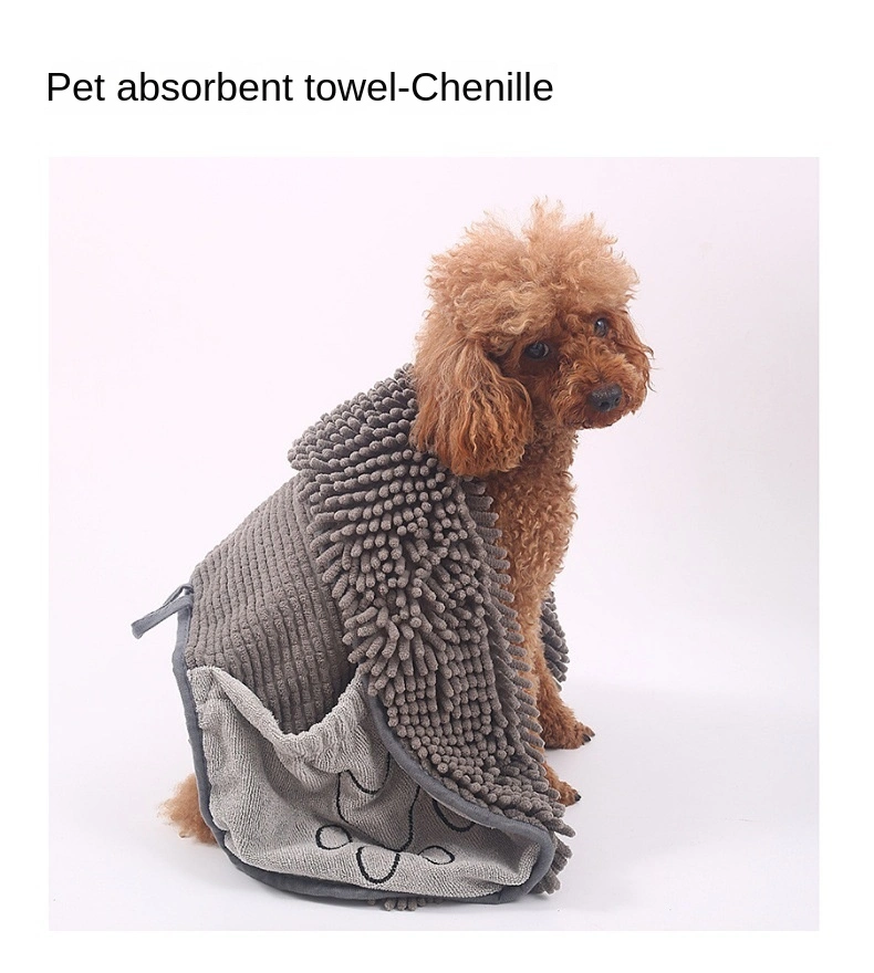 OEM Customizable Comfortable and Soft Absorbent Pet Bath Towel Chenille Towel with Pockets