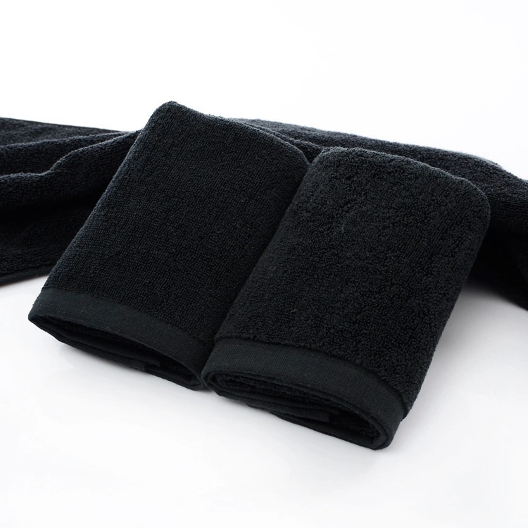 China Factory OEM Bath Towel Hotel Black Plain Towel Cotton Fabric Cleaning Face Towel