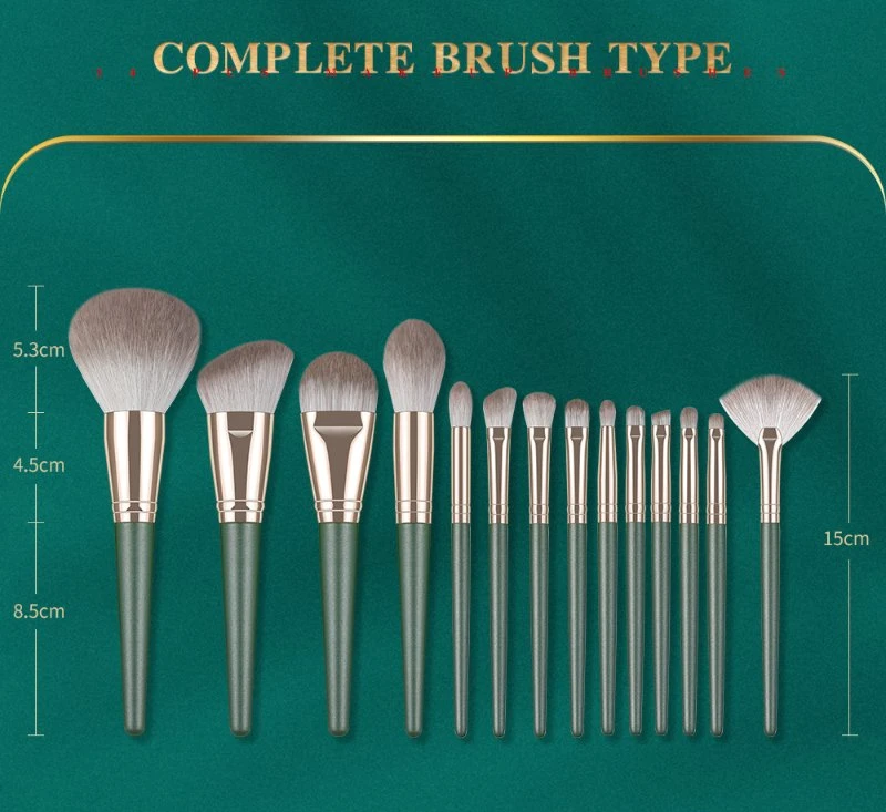 Sample Customization 14PCS Green Plastic Fashion Handle Portable Professional Makeup Brush New Hot Beauty Care Cosmetic Brush