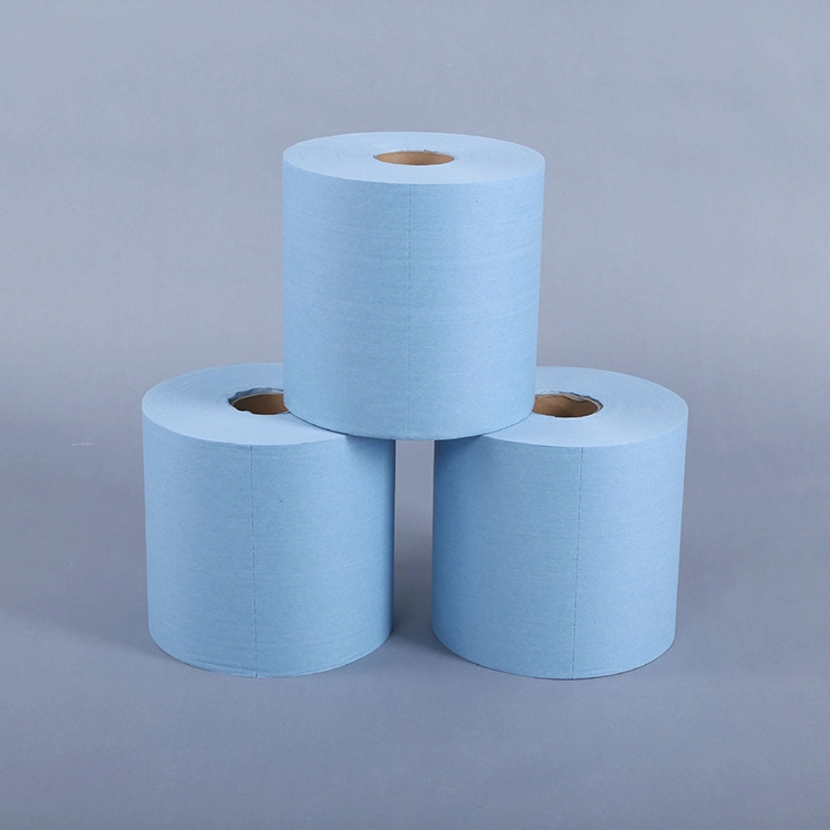 Cost Effective Blue Centre Feed 2 Ply Embossed Paper Wipe Pull Rolls Wipes Kitchen Towel Industrial Wiper Roll Blue