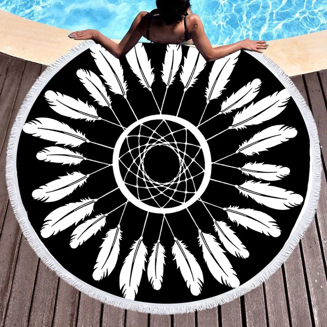 Ultra Supersoft Water Absorbent Beach Towel Blanket Round Beach Towel with Tassels