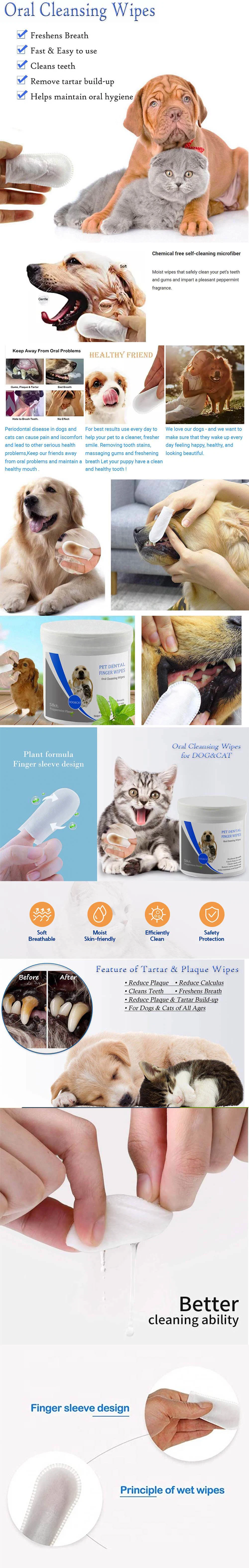 Factory OEM Brand Unscented Freshening Multipurpose Disposable Pet Dental Finger Wipe Pet Eye Stain Remover Pet Teeth Ear Cleaning Wet Wipes