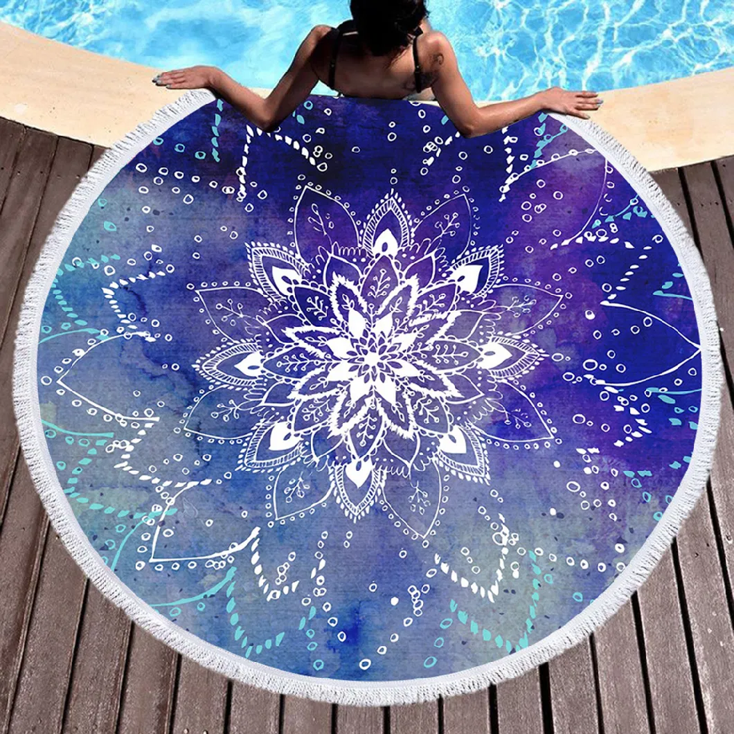 Ultra Supersoft Water Absorbent Beach Towel Blanket Round Beach Towel with Tassels