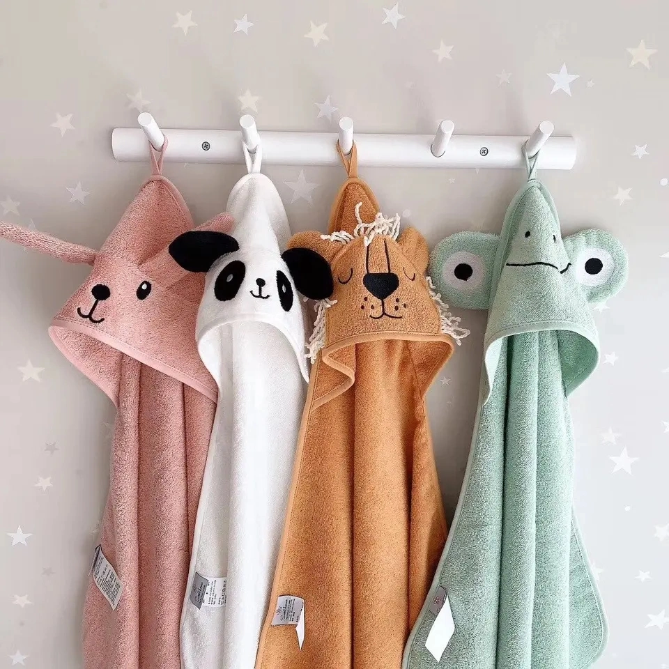 Baby Bath Towel Flannel Fleece Cartoon Animal Head Baby Hooded Poncho Towel