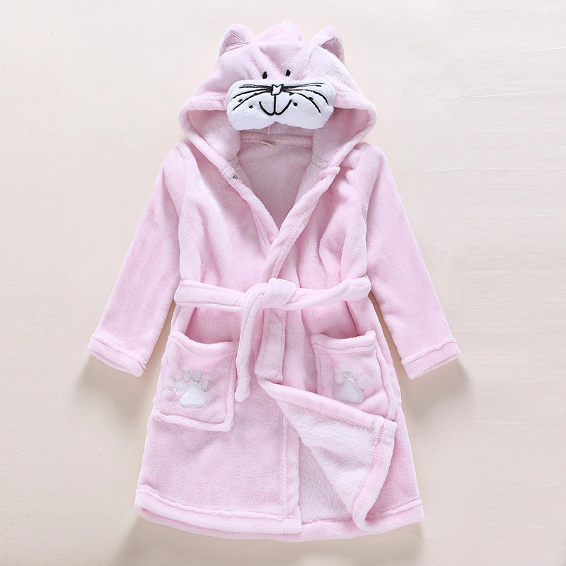 Kids Animal Plush Bathrobe Hooded Fleece Sleep Robe