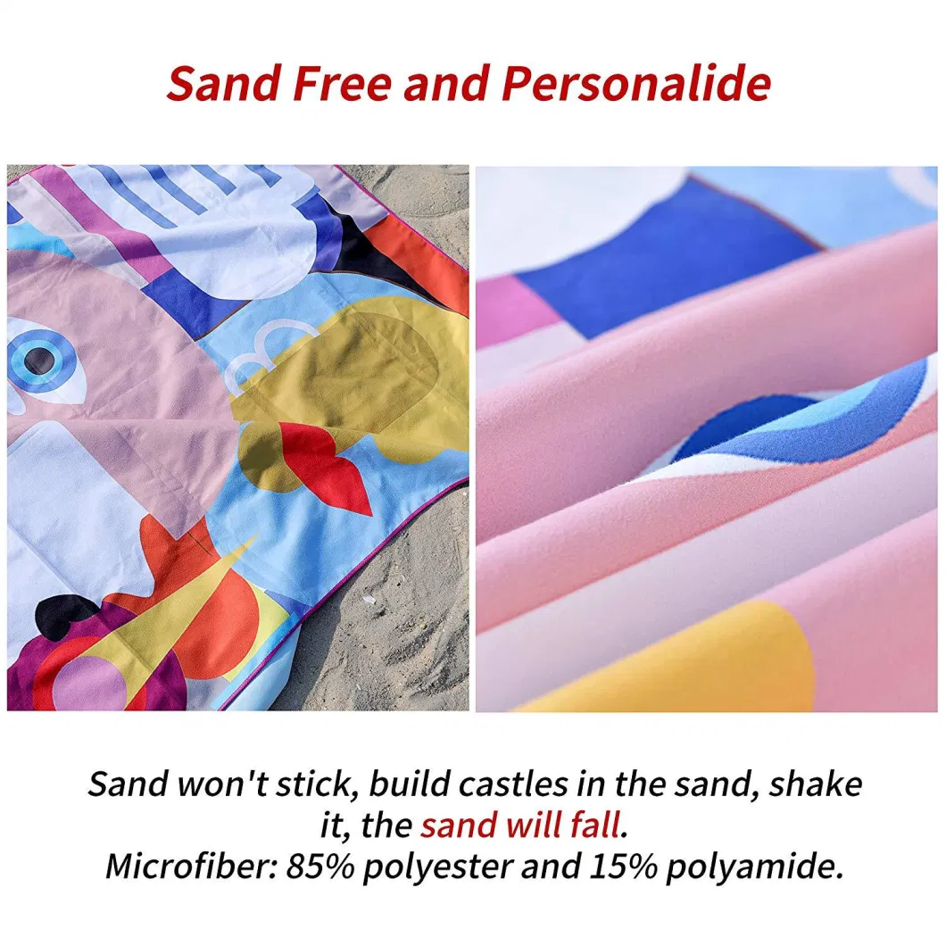 Custom Personalized Printed Logo Beach Towels Super Absorbent Dry Fast Soft Lightweight Sand Free Microfiber Beach Towel