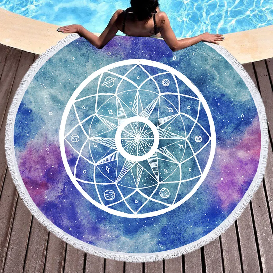 Ultra Supersoft Water Absorbent Beach Towel Blanket Round Beach Towel with Tassels