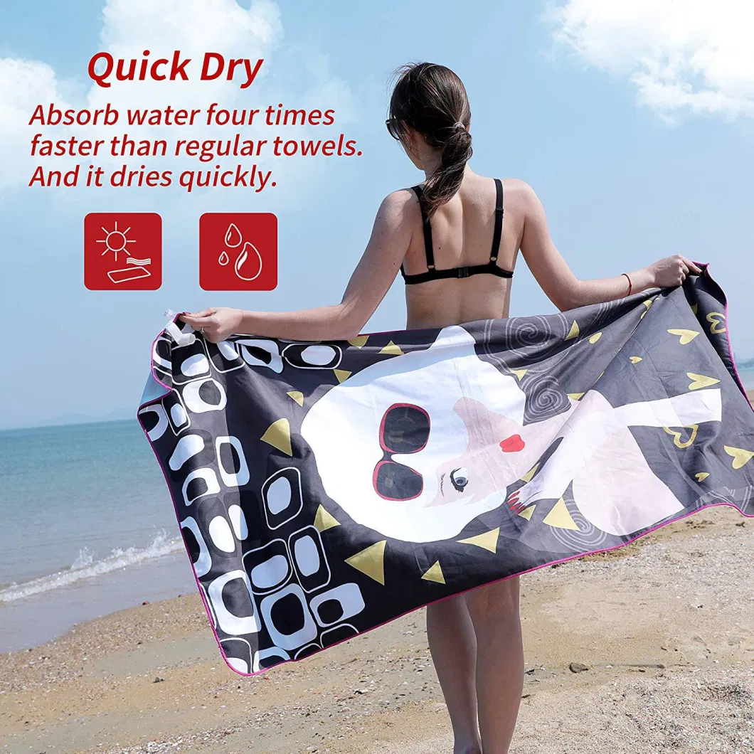Custom Personalized Printed Logo Beach Towels Super Absorbent Dry Fast Soft Lightweight Sand Free Microfiber Beach Towel