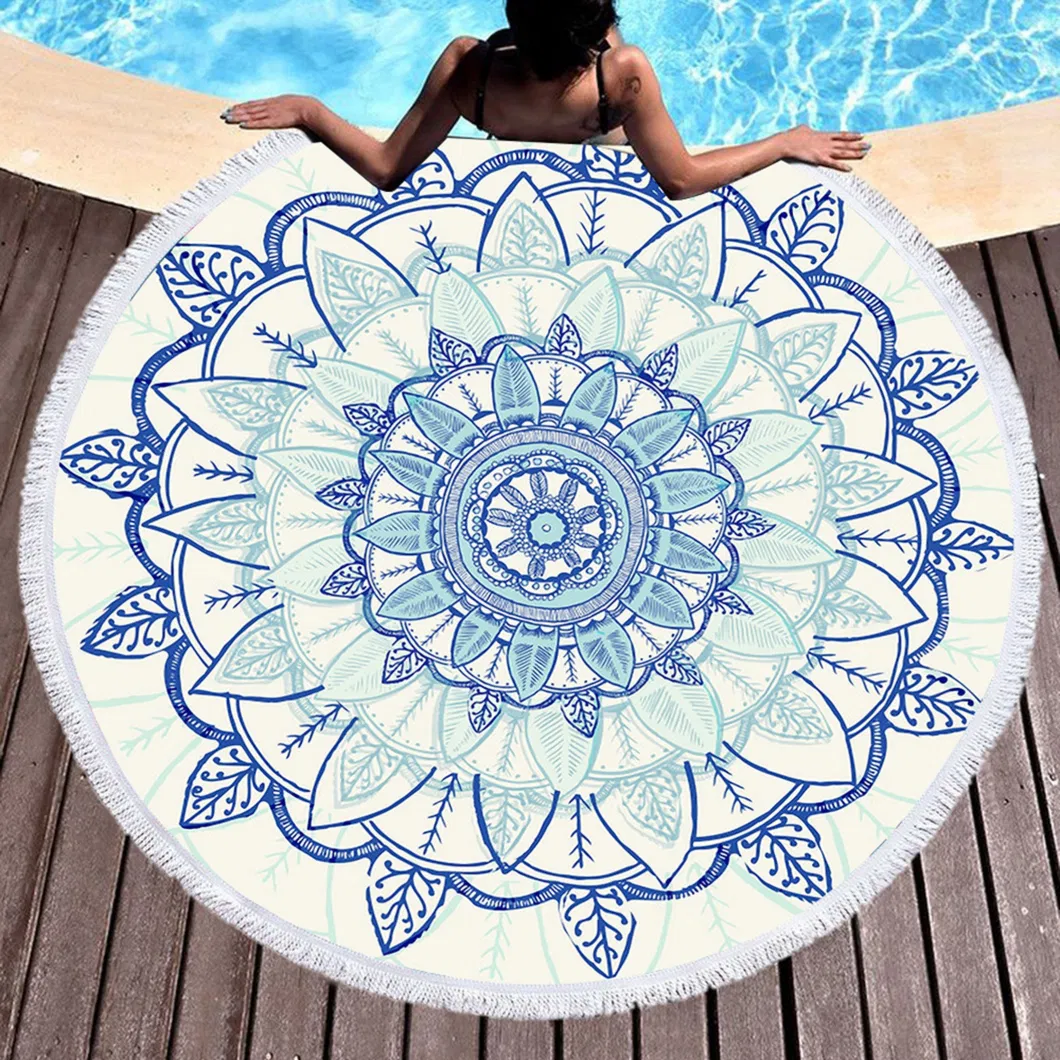 Ultra Supersoft Water Absorbent Beach Towel Blanket Round Beach Towel with Tassels