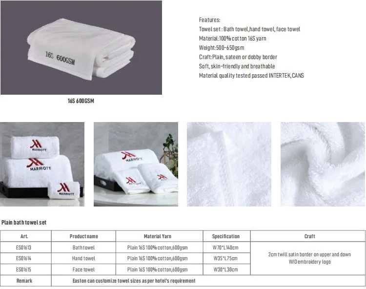 Hotel Custom Embroidery Logo 16s 550GSM Cotton Towels