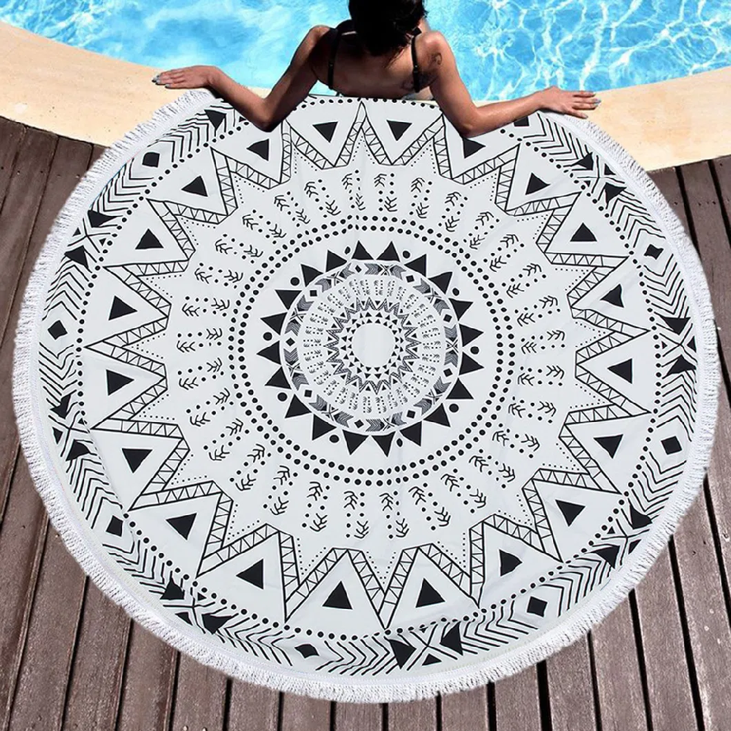 Ultra Supersoft Water Absorbent Beach Towel Blanket Round Beach Towel with Tassels