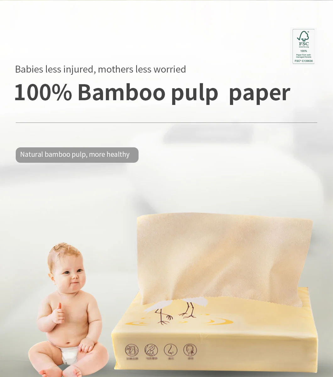 Baby Care Bamboo Facial Paper/Towel, Super Safe Biodegradable Bath Tissue/Towel, Eco Friendly Ultra Soft 1 Ply Sheets, 120 Counts Special Formula OEM Welcome