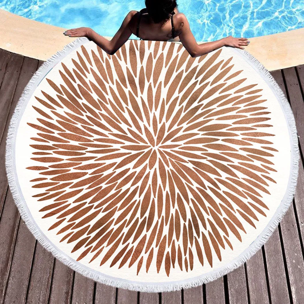 Ultra Supersoft Water Absorbent Beach Towel Blanket Round Beach Towel with Tassels