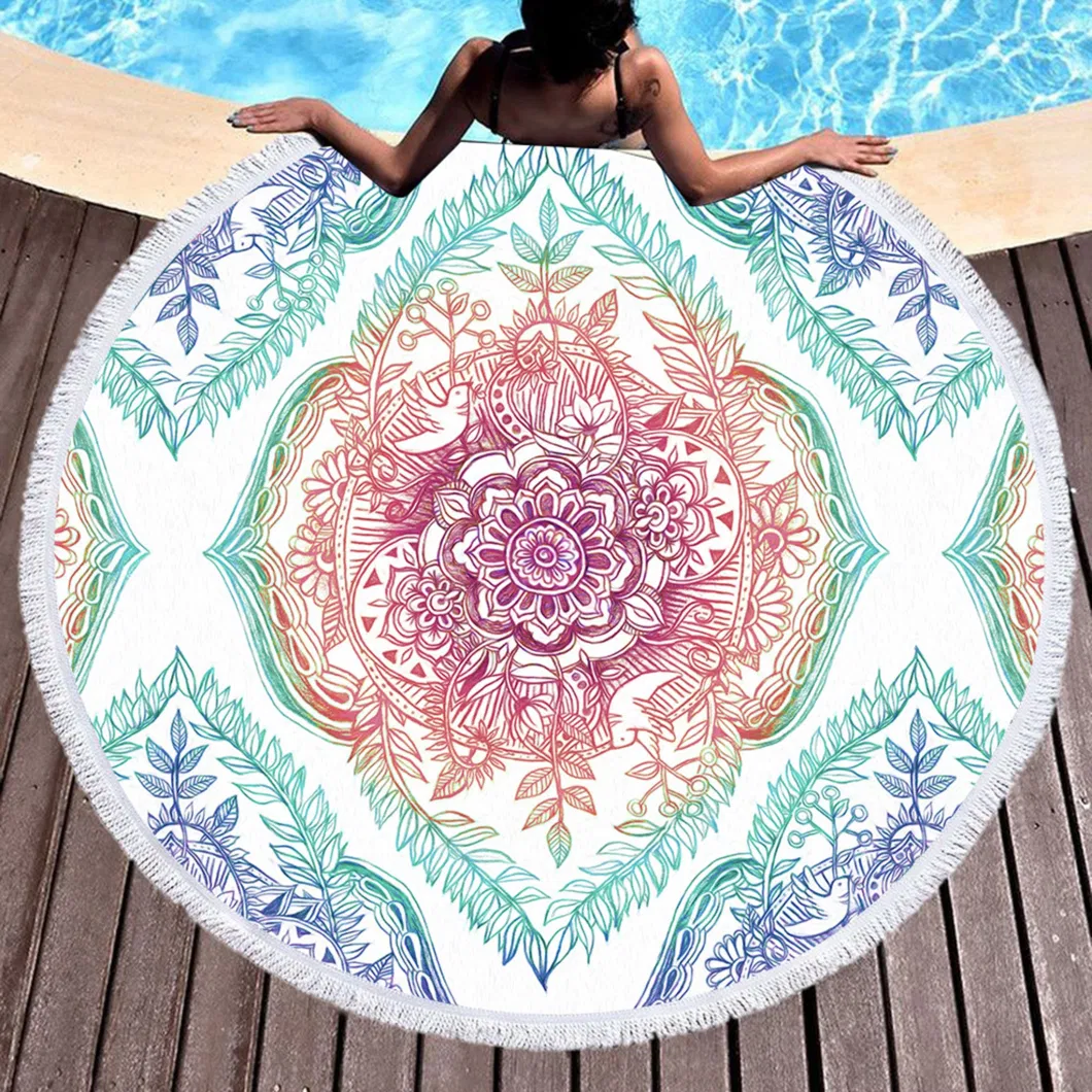 Ultra Supersoft Water Absorbent Beach Towel Blanket Round Beach Towel with Tassels