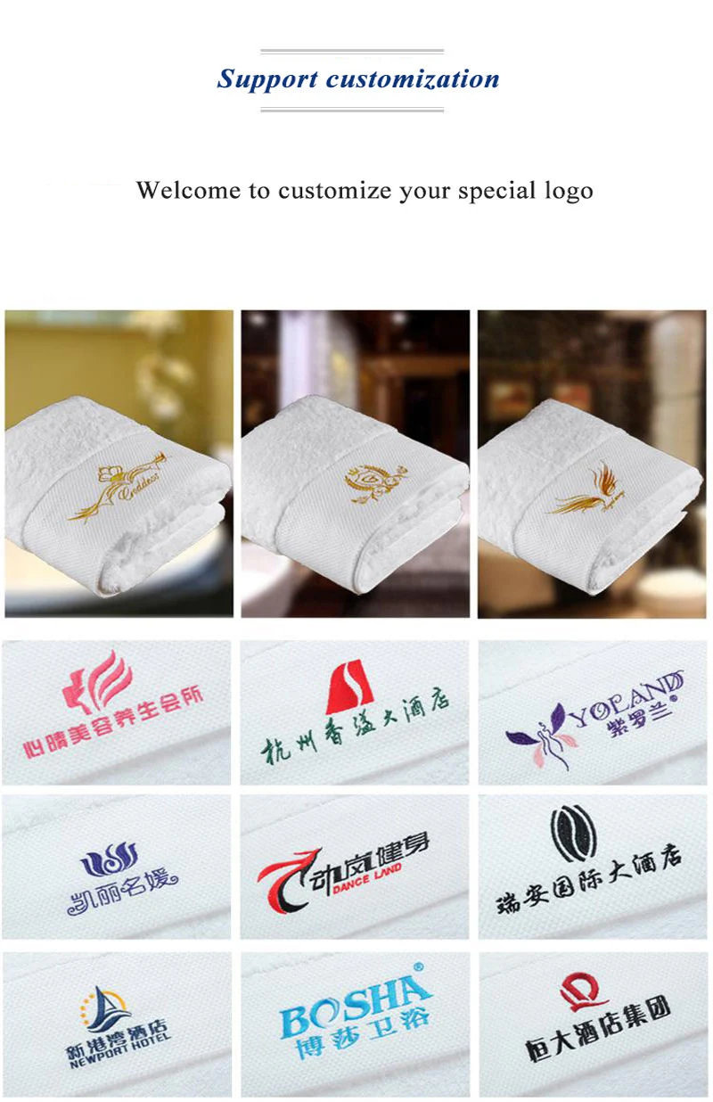 Made in China Cheap Price White 100% Cotton Custom Logo Towel Gift Luxury Hilton Hotel Towel Sets, Hotel Bathroom Bath Towel Bathrobe Hand Washing Face Towels