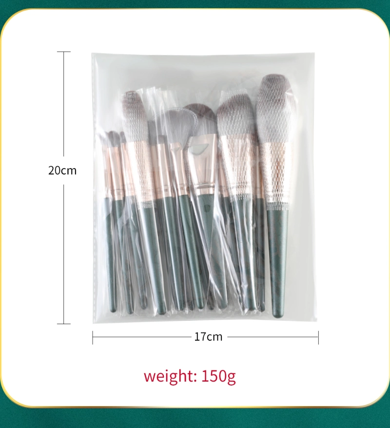 Sample Customization 14PCS Green Plastic Fashion Handle Portable Professional Makeup Brush New Hot Beauty Care Cosmetic Brush