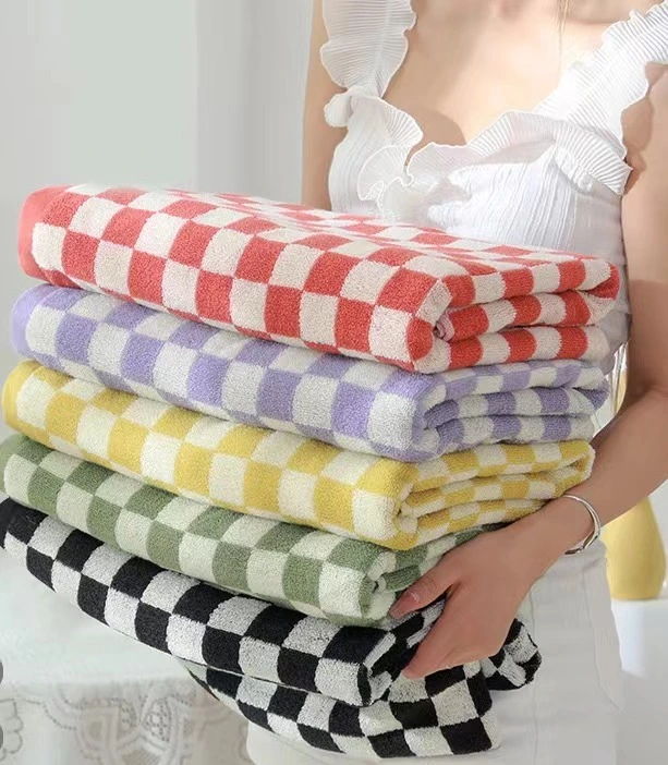 Customized Embroidered Printed Logo Towels 100% Cotton Plaid Face Bath Towels