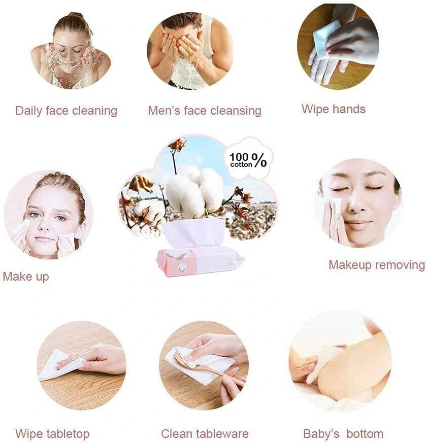 Custom 100% Cotton Facial Tissue Soft Dry Wipe, Use for Sensitive Skin Disposable Face Towel Extra Thick Dry and Wet Use Disposable Cotton Tissues for Washing